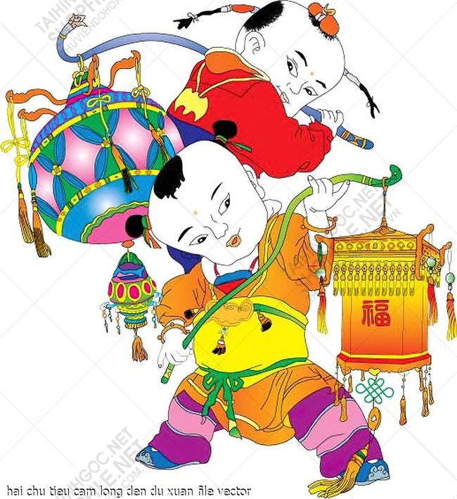 hai chu tieu cam long den du xuan file vector